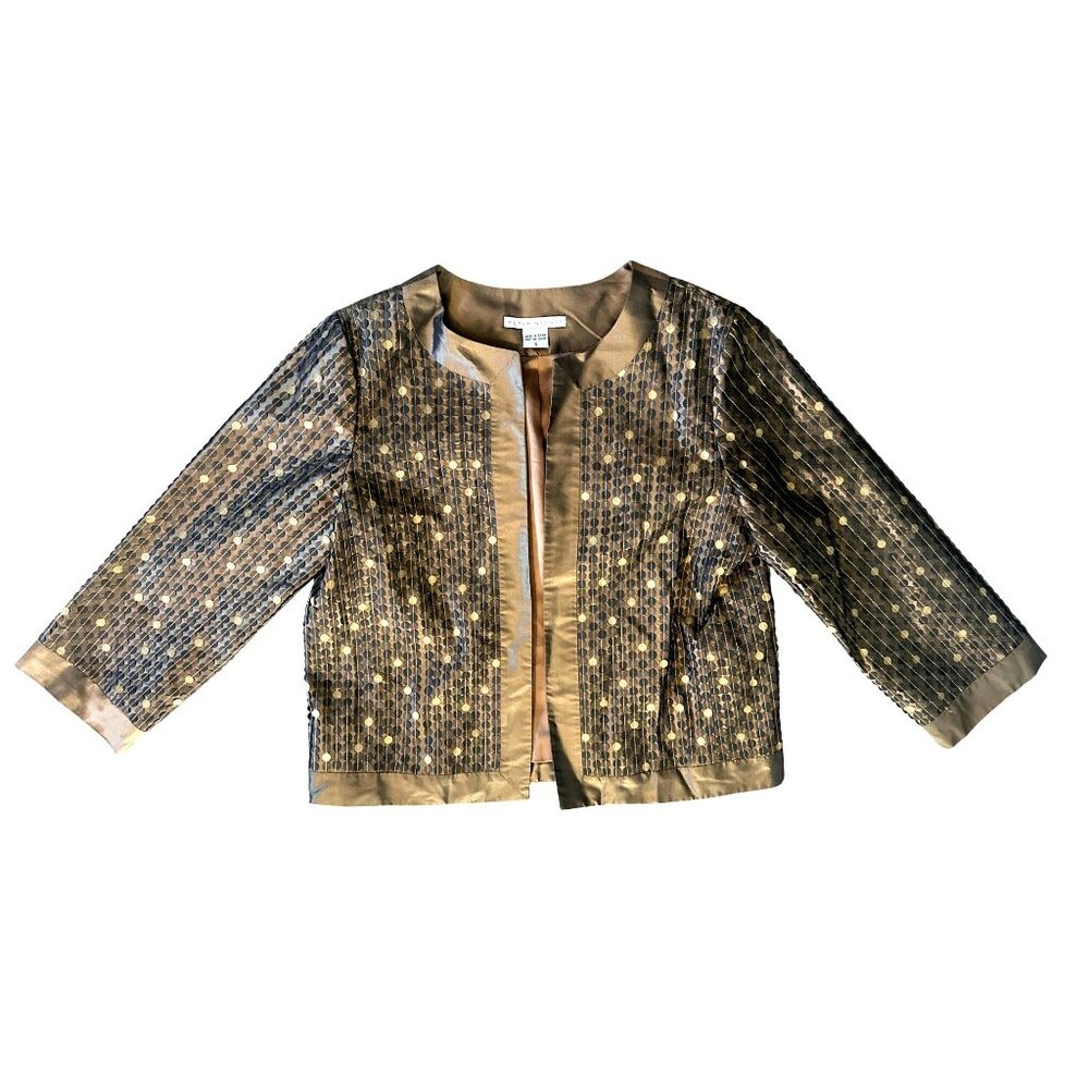 Peter Nygard Small Vintage Bronze Gold Silk Jacket Vintage Dot Party Evening Chi - Picture 10 of 13